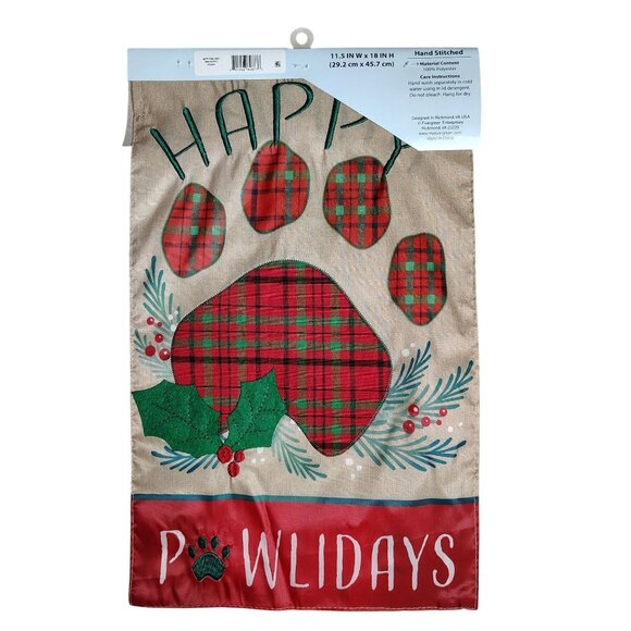 Happy Pawlidays 18 inch Embroidered Yard Flag Christmas Decor - Picture 4 of 5